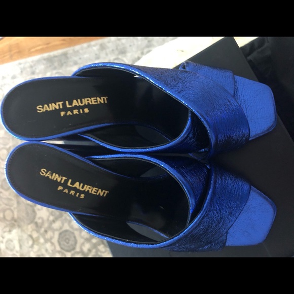 YAL LOULOU 95 SLIDE SANDAL METALLIC FOIL BLUE - Picture 2 of 11